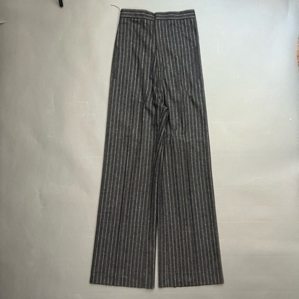 Alexander McQueen Flare Wool Pants Pinstripe Buckle Back Italy Luxury Streetwear